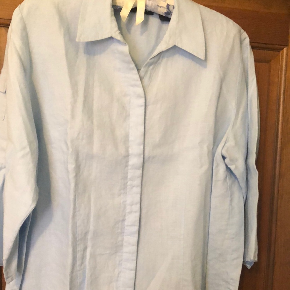 Relativity Blue Casual Button Up Linen Shirt